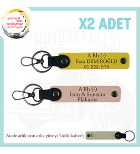 Kişiselleştirilebilir, İsim Plaka ve A Rh (-) Kan Grubu Yazılı x2 Anahtarlık Set, Yavruağzı-Sarı-SK