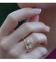 Floral Vine Halo Baget Kesim Gold Kaplama Sky Diamond Gümüş Yüzük
