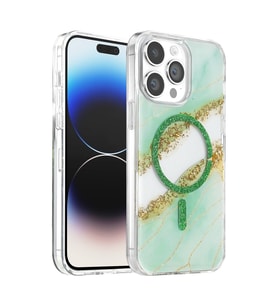Onegif İphone 15 Pro Max Lotus Simli Magsafe Kapak - Yeşil