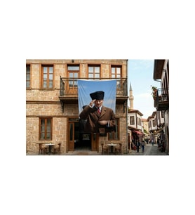 Selam Veren Atatürk Portresi Poster Bayrak Premium Raşel Kumaş 300x450cm ATA85