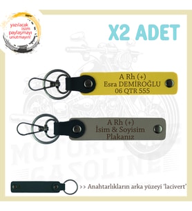 Sürücülere, İsim Plaka ve A Rh (+) Kan Grubu Yazılı Kişiye Özel x2 Anahtarlık Set, Kül Gri-Sarı-Laci