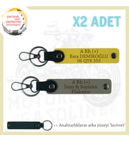 Sürücülere, İsim Plaka ve A Rh (+) Kan Grubu Yazılı Kişiye Özel x2 Anahtarlık Set, Kül Gri-Sarı-Laci