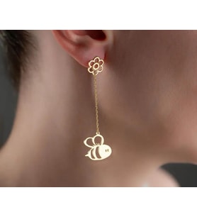 Kişiye Özel Bal Peteği Detaylı Arı Model Küpe 925K Gümüş (Gold)