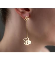 Kişiye Özel Bal Peteği Detaylı Arı Model Küpe 925K Gümüş (Gold)