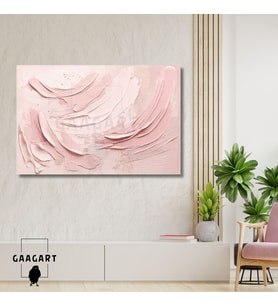 Tekli Yatay Kanvas Tablo Dijital Baskı Şeker Pembe Soyut Fırça Darbeleri