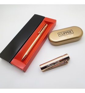 Clipper® Klasik Rose Gold Kişiye Özel Çakmak ve Kalem Seti Hediyelik Çakmak