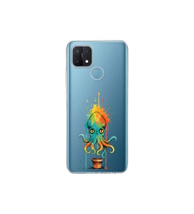 Oppo A15 ile uyumlu Splash ahtapot tasarımlı şeffaf silikon kılıf