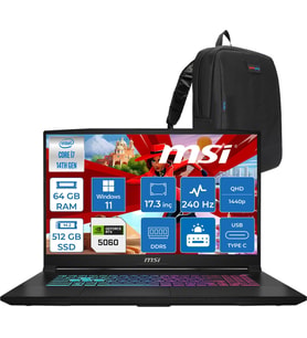 MSI Msı Katana 17 Hx Intel Core I7 14650HX 64GB Ddr5 512GB SSD Windows 11 Home RTX5060 8gb Gddr7 115W 17 Inç 2k QHD(2560X1440) 240HZ Gaming Laptop B14WFK216XTRH27 + Zetta Çanta