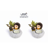 Doremcy Kuşlu Mumluk 2’li Set 14x7 cm Dekoratif Taş Görünümlü Biblo Ev Banyo Masaüstü (Çok Renkli)