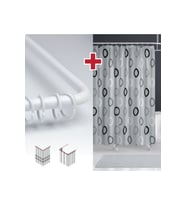 Geometrik Gri Desen Banyo Perdesi Askı Hediyeli 180x200cm Tek Kanat Duş Perdesi, L Boru Hediyeli
