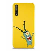 Huawei Y8P Soft Premier Kapak Plankton Tasarımlı Silikon Kılıf - Sarı (Şeffaf)