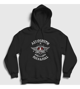 Presmono Unisex Siyah Rock And Roll Aerosmith Kapüşonlu Sweatshirt 386580tt