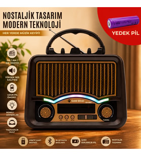 Gold Silver GS-1360 Nostaljik Tasarım Bluetooth Radyo(YEDEK PİLİ)