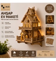 Ahşap Ev Maketi Duvar Dekoru – Peri LED Işıklı DIY Ev Modeli Duvara Asılabilir 90 Parça