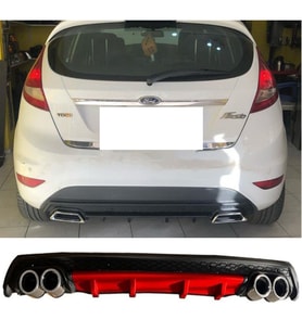 Ford Fiesta MK7 Kırmızı Difüzör Çiftli Yuvarlak Egzoz Görünümlü D Tip Difizör