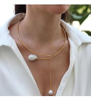 Barok İnci Gold Sarkıt Gümüş Gerdanlık