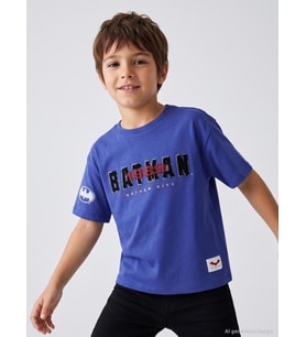 Batman Baskılı 10-13 Yaş Tişört - Mavi
