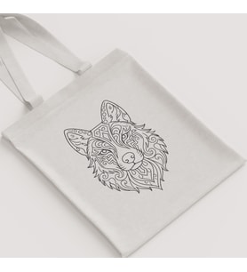 Ham Bez Çanta Kurt Kafası Mandala Desenli İnce Çizgi Unisex Omuz Çantası Hediyelik Kanvas Çanta
