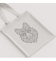Ham Bez Çanta Kurt Kafası Mandala Desenli İnce Çizgi Unisex Omuz Çantası Hediyelik Kanvas Çanta