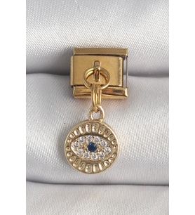 316L Çelik Gold Renk Sallantı Zirkon Taşlı Göz Model Nomination Charm