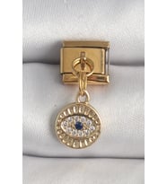 316L Çelik Gold Renk Sallantı Zirkon Taşlı Göz Model Nomination Charm