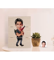 BK Gift Kişiye Özel Erkek Kuaför Karikatürlü Otantik Masaüstü Ahşap Palet Çerçeve-1 (Beyaz)