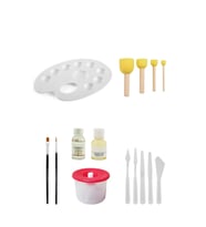Godeli Palet Ponpon Fırça Seti Düz Yuvarlak Fırça Resim Yağı Terebentin Su Kabı Plastik Spatula Seti