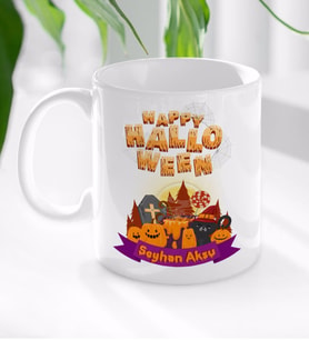 BK Gift Kişiye Özel Happy Halloween Tasarımlı Beyaz Kupa Bardak-18