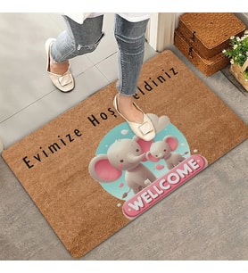 Valerine Life Sevimli Pembe Yavru Filler Evimize Hoş Geldiniz Kapı Önü Paspası 45x70cm