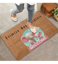 Valerine Life Sevimli Pembe Yavru Filler Evimize Hoş Geldiniz Kapı Önü Paspası 45x70cm (Kahverengi)