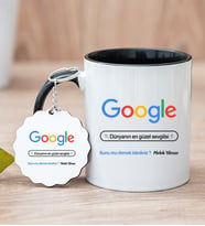 Kişiye Özel Google Tasarım Esprili Siyah Kupa Bardak ve Anahtarlık