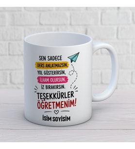Kişiye Özel Teşekkürler Öğretmenim Baskılı Kupa – Öğretmenler Günü Hediyesi İsimli Kupa Bardak