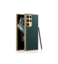 Samsung Galaxy S23 Ultra Uyumlu Kılıf Deri Görünümlü Kenarları Elektroplating Kaplama Zore Fizyon Kapak