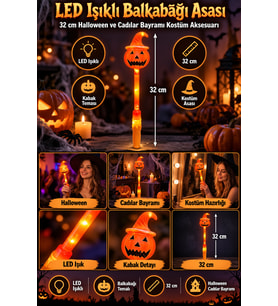 Halloween LED Işıklı Balkabağı Asası 32 cm Cadılar Bayramı Parti Kostüm Gösteri Aksesuarı