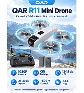 R11 Drone Kameralı Telefon Kontrollü Uzaktan Kumandalı Pervane Korumalı Mini Drone [Çift Pilli] 14+ Yaş