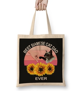 Best Siamese Cat Dad Ever Vintage Retro Style Kedi Bez Çanta Uzun Saplı