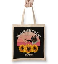 Best Siamese Cat Dad Ever Vintage Retro Style Kedi Bez Çanta Uzun Saplı