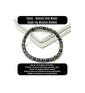 SERTİFİKALI Yeşim - Hematit Disk Model Doğal Taş Misinalı Bileklik