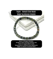 SERTİFİKALI Yeşim - Hematit Disk Model Doğal Taş Misinalı Bileklik