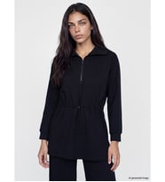 LCW Modest Siyah Fermuarlı Dik Yaka Kadın Sweatshirt Tunik