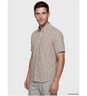 LCWAIKIKI Classic Bej Regular Fit Ekose Poplin Erkek Gömlek