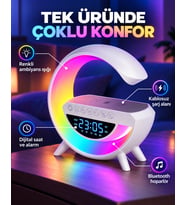 ŞARJLI HOPERLÖR 7 LED IŞIKLI BLUETOOTHLU ALARM SAAT ŞARJ İSTASYONU RİTME GÖRE RENK