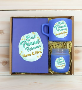BK Gift Kişiye Özel İsimli DTF Best Friend Temalı Mavi Defter & Kahve Fincanı & Mum Hediye Seti-2, Arkadaşa Hediye, Doğum Günü Hediyesi