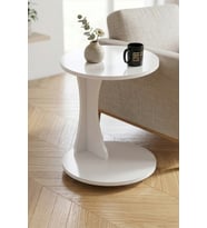 Yan Sehpa Modern C Sehpa Minimal Tasarım Yuvarlak Orta Sehpa Salon Koltuk Yanı Dekoratif 6096 Beyaz
