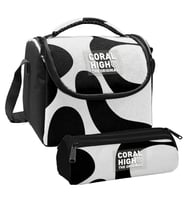 Coral High Erkek Çocuk Renkli Çizgili Siyah Beyaz Thermo Beslenme Çantası ve Üç Bölmeli Kalem Çantası Seti