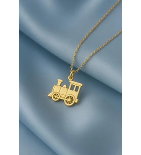 Kişiye Özel 925 Ayar Gümüş Lokomotif Tren Nostaljik & Vintage Kolye (Gold)