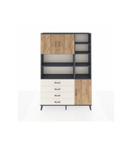Arges Dolap 9 Raflı 4 Çekmeceli 3 Kapaklı 132x30x195 Antrasit-Çam/Aytaşı
