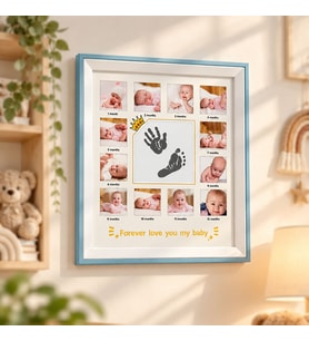 Ahşap 12 Aylık Yeni Doğan Bebek Fotoğraf Anı Çerçevesi -baskılar dahil