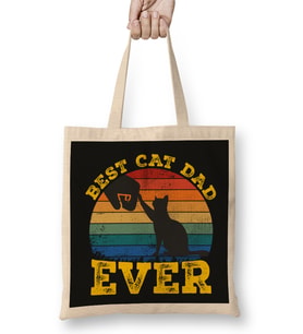 Best Cat Dad Ever Funny Cat Daddy Father Day Vintage 04 Bez Çanta Uzun Saplı
