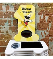 İsme Özel 1 Yaş Açacak Magnet- 1 Yaş Doğum Günü Magneti - Sarı Mickey Mause Açacak Magnet